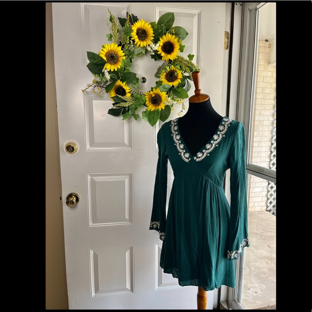 Green Embroidered Open-back Dress